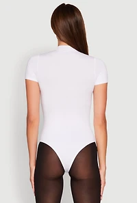 Womens Zip Front Mock Neck Bodysuit, White, Size M