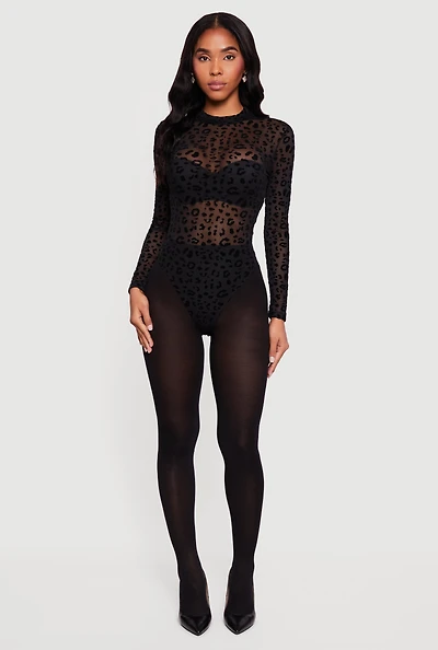 Animal Print Velvet Burnout Mesh Bodysuit