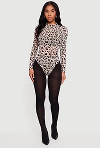 Animal Print Velvet Burnout Mesh Bodysuit