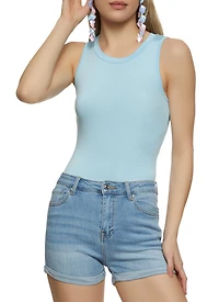 Womens Basic Crew Neck Tank Bodysuit, Blue, Size S