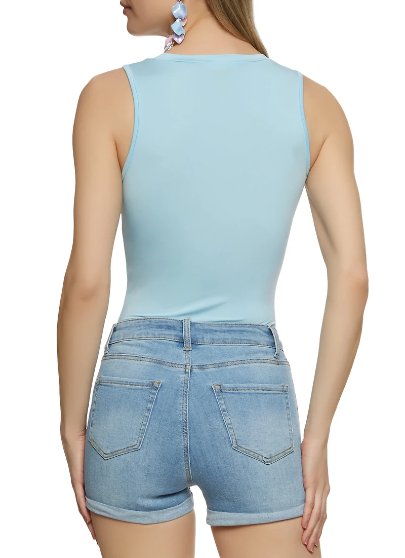 Womens Basic Crew Neck Tank Bodysuit, Blue, Size S
