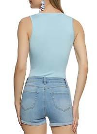 Womens Basic Crew Neck Tank Bodysuit, Blue, Size S