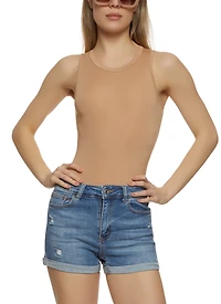 Womens Basic Crew Neck Tank Bodysuit,