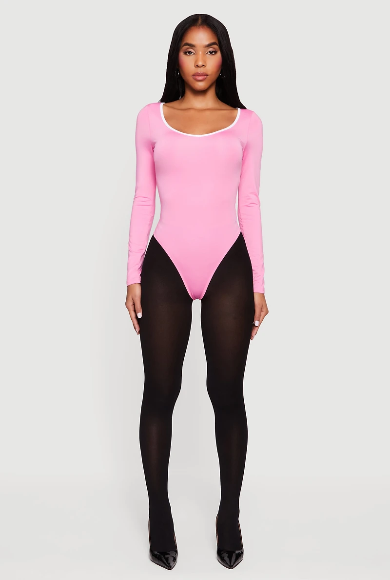 Contrast Trim Long Sleeve Scoop Neck Bodysuit