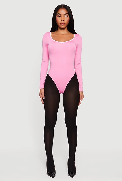 Contrast Trim Long Sleeve Scoop Neck Bodysuit