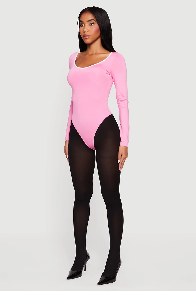Contrast Trim Long Sleeve Scoop Neck Bodysuit
