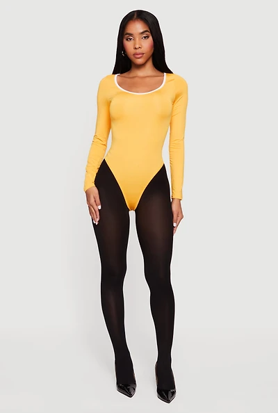Contrast Trim Long Sleeve Scoop Neck Bodysuit
