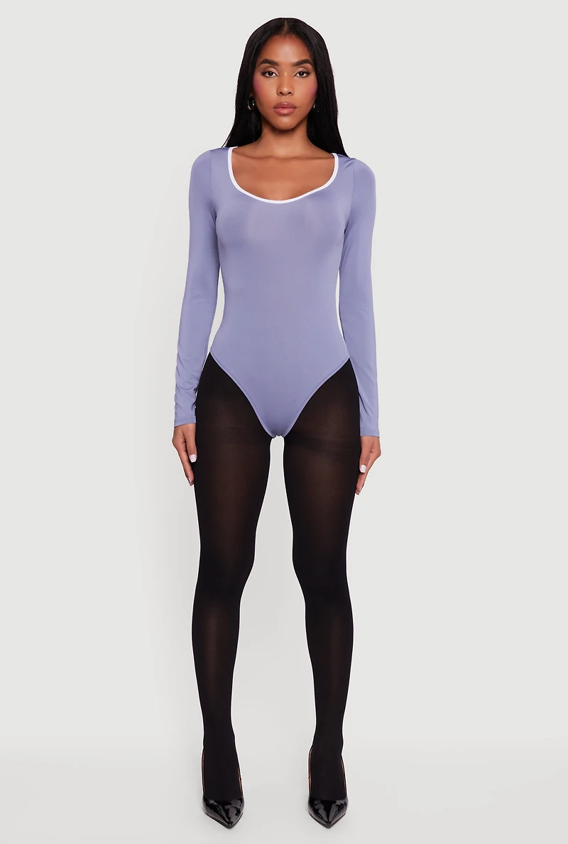 Contrast Trim Long Sleeve Scoop Neck Bodysuit