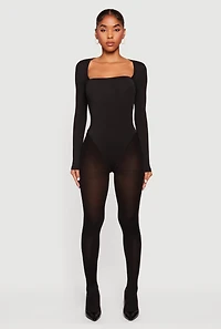Solid Long Sleeve Square Neck Bodysuit