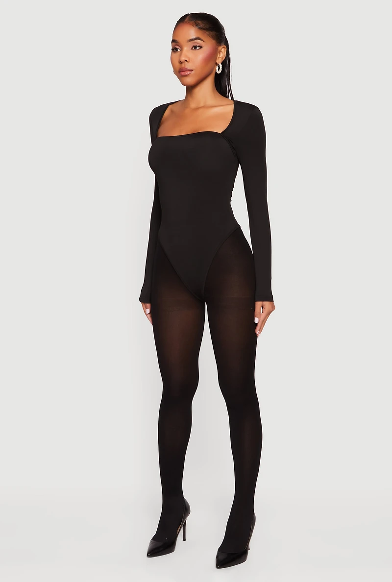 Solid Long Sleeve Square Neck Bodysuit