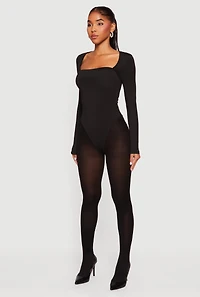 Solid Long Sleeve Square Neck Bodysuit