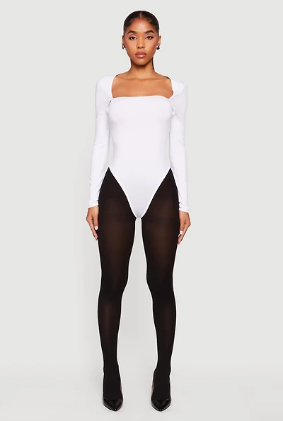 Solid Long Sleeve Square Neck Bodysuit