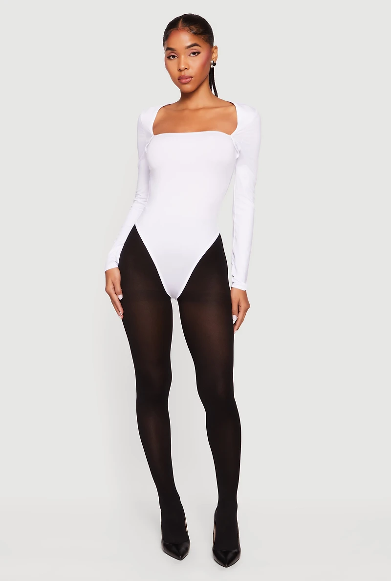 Solid Long Sleeve Square Neck Bodysuit