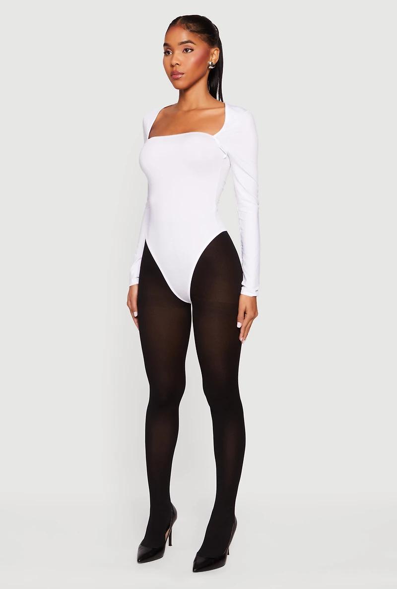 Solid Long Sleeve Square Neck Bodysuit