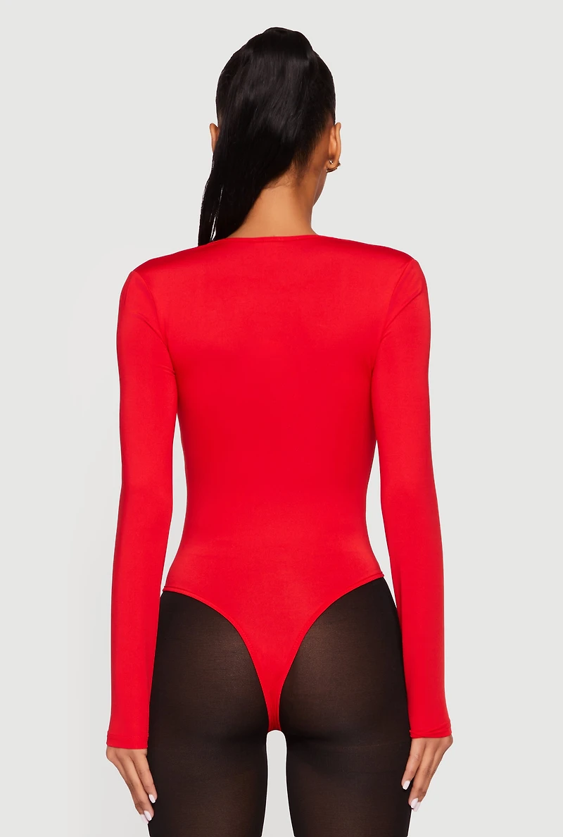 Womens Solid Long Sleeve Square Neck Bodysuit,