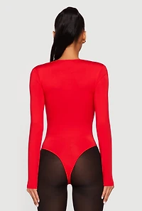 Womens Solid Long Sleeve Square Neck Bodysuit,
