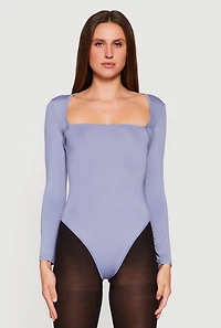 Solid Long Sleeve Square Neck Bodysuit