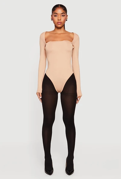 Womens Solid Long Sleeve Square Neck Bodysuit,