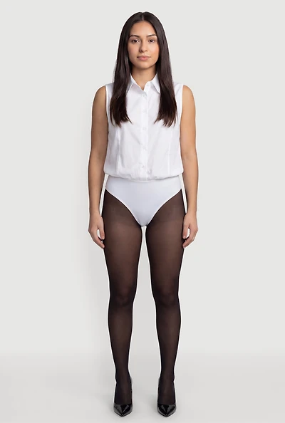 Sleeveless Button Front Shirt Collar Bodysuit