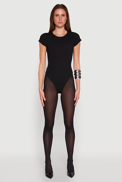 Womens Daisy Rib Knit Crew Neck Bodysuit,