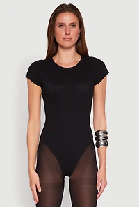 Womens Daisy Rib Knit Crew Neck Bodysuit,