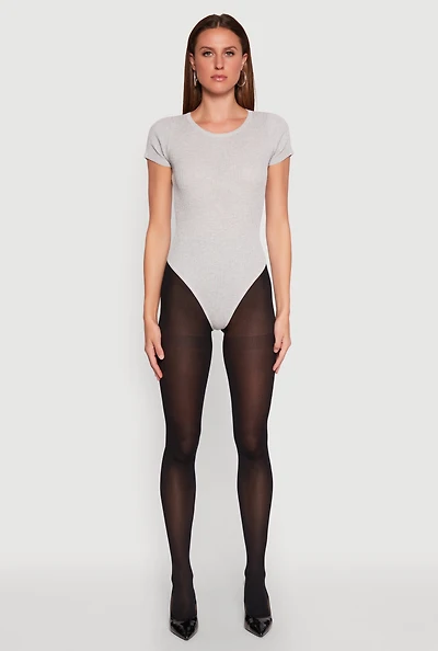 Womens Daisy Rib Knit Crew Neck Bodysuit, Grey,