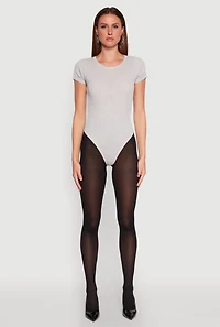 Womens Daisy Rib Knit Crew Neck Bodysuit, Grey,