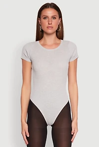 Womens Daisy Rib Knit Crew Neck Bodysuit, Grey,