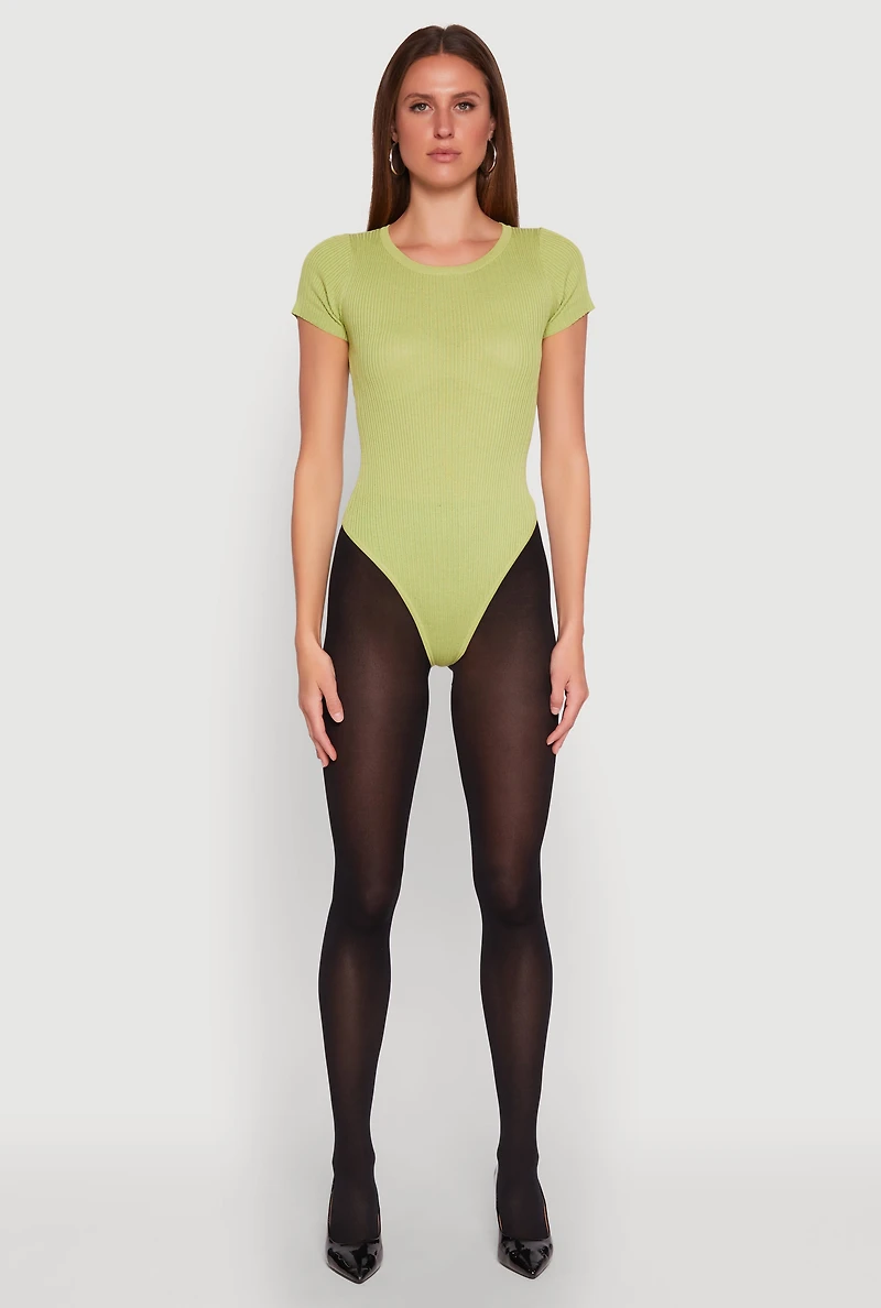 Womens Daisy Rib Knit Crew Neck Bodysuit, M