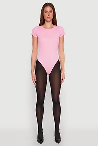 Womens Daisy Rib Knit Crew Neck Bodysuit, Pink, Size M