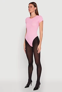 Womens Daisy Rib Knit Crew Neck Bodysuit, Pink, Size S