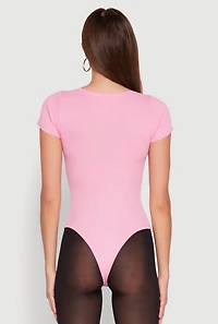 Womens Daisy Rib Knit Crew Neck Bodysuit, Pink, Size S
