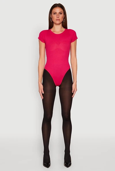 Womens Daisy Rib Knit Crew Neck Bodysuit,