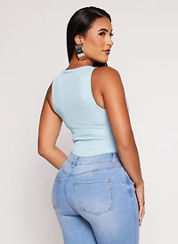 Womens Daisy Ribbed Knit Tank Bodysuit, Blue, Size S