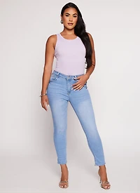 Womens Daisy Ribbed Knit Tank Bodysuit, Purple, Size S