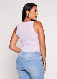 Womens Daisy Ribbed Knit Tank Bodysuit, Purple, Size S