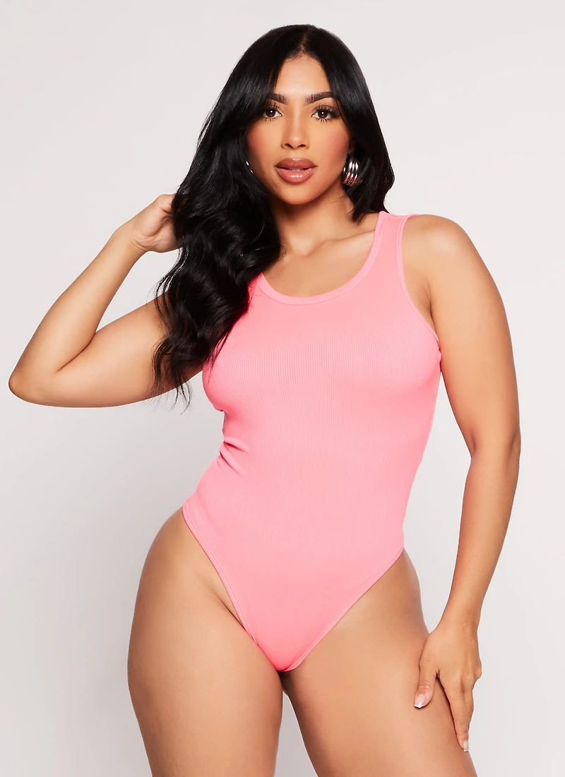 Womens Daisy Ribbed Knit Tank Bodysuit, Pink, Size S