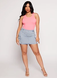 Womens Daisy Ribbed Knit Tank Bodysuit, Pink, Size S