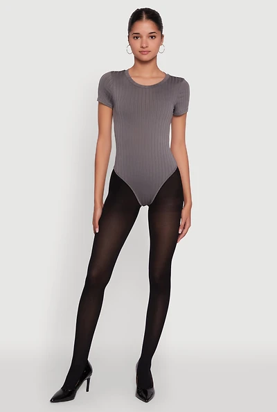 Womens Daisy Rib Knit Short Sleeve Crew Neck Bodysuit,