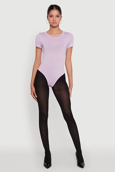 Womens Daisy Rib Knit Short Sleeve Crew Neck Bodysuit,