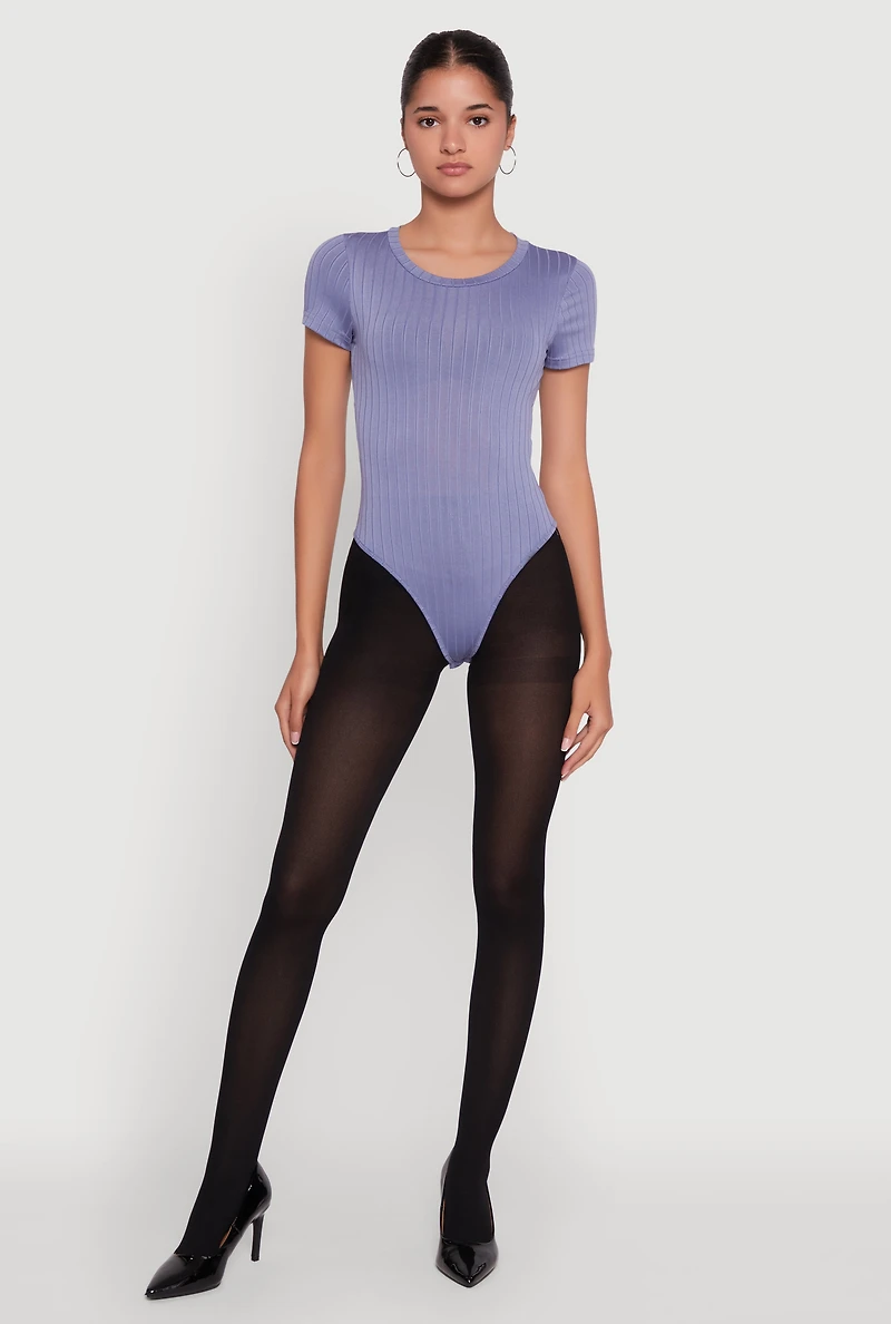 Womens Daisy Rib Knit Short Sleeve Crew Neck Bodysuit,