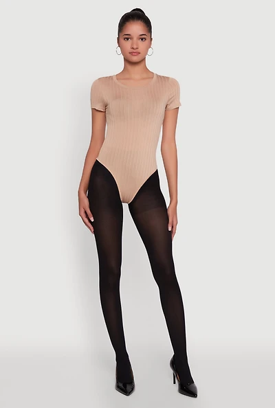 Womens Daisy Rib Knit Short Sleeve Crew Neck Bodysuit,