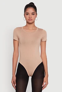 Womens Daisy Rib Knit Short Sleeve Crew Neck Bodysuit,