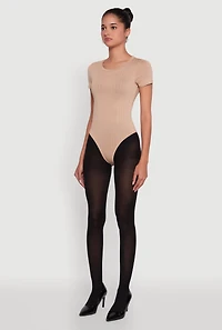 Womens Daisy Rib Knit Short Sleeve Crew Neck Bodysuit,
