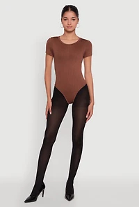 Womens Daisy Rib Knit Short Sleeve Crew Neck Bodysuit,