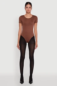 Womens Daisy Rib Knit Short Sleeve Crew Neck Bodysuit,