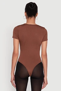 Womens Daisy Rib Knit Short Sleeve Crew Neck Bodysuit,