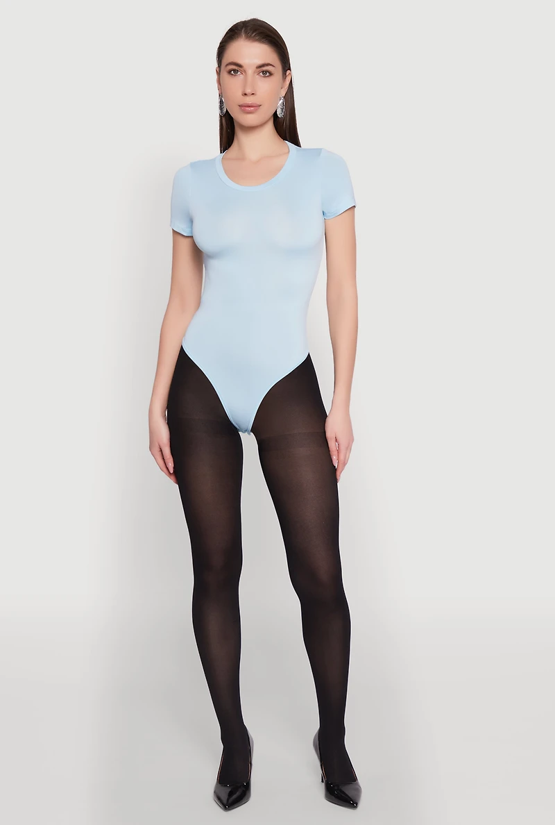 Womens Daisy Crew Neck Bodysuit, Blue,