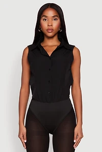 Womens Daisy Sleeveless Button Front Bodysuit, Black, Size M