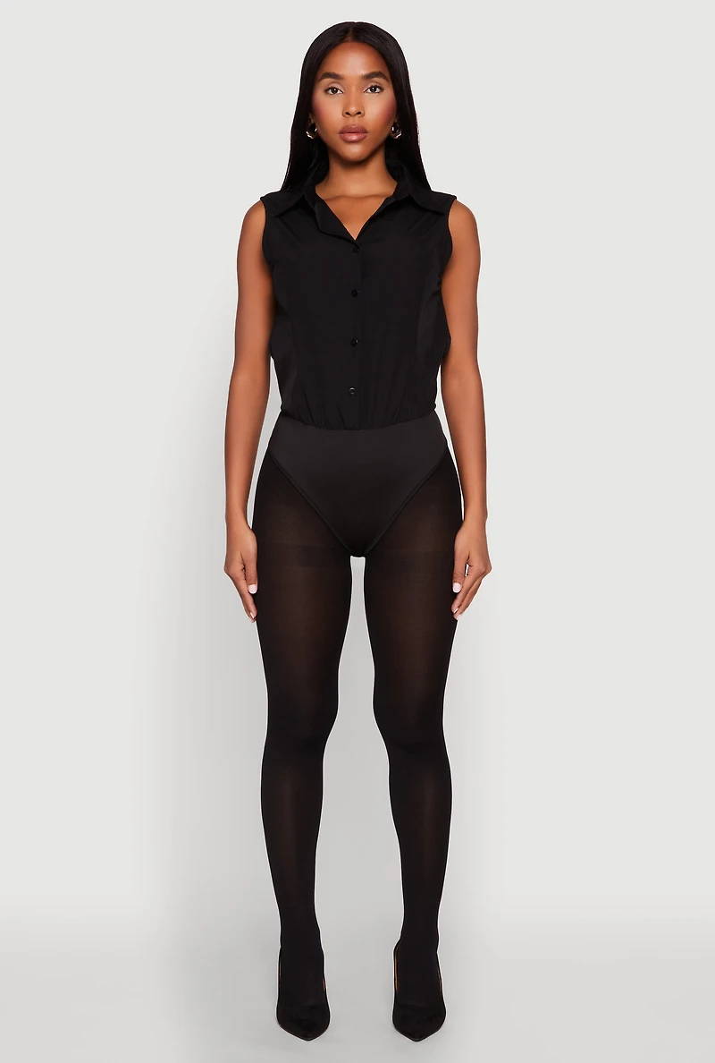 Womens Daisy Sleeveless Button Front Bodysuit, Black, Size M